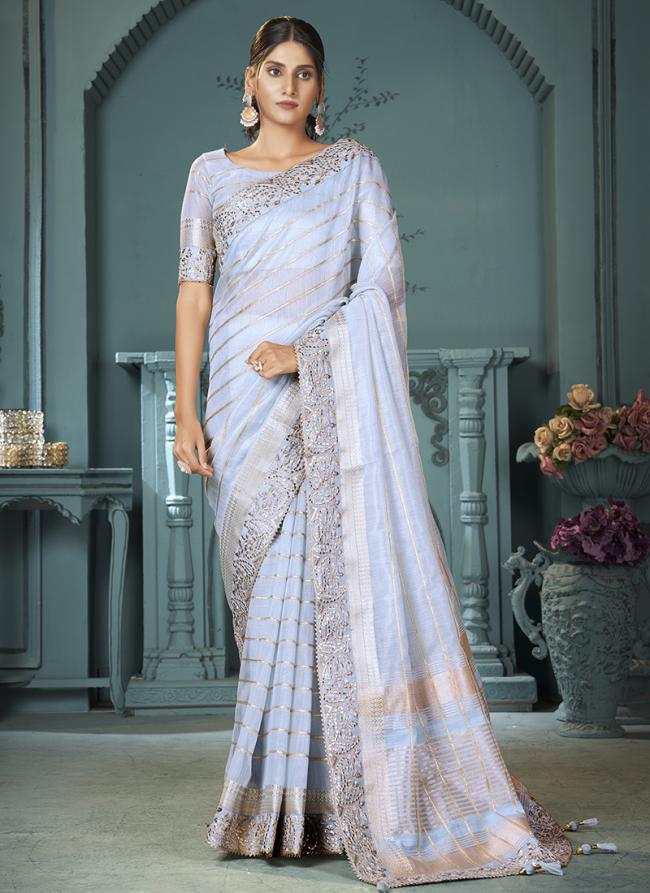 Heavy Cotton Grey Party Wear Gotta Patti Work Saree